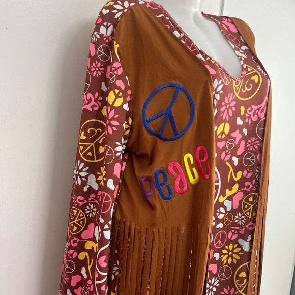 Hippie Boho Peace 70s Deluxe Costume Set Halloween Cosplay Set Plus Size XXL-3XL - Picture 9 of 13